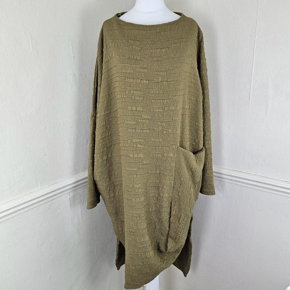 Gershon Bram Rare Dress Lagenlook asymmetrical Green Medium EUC textured